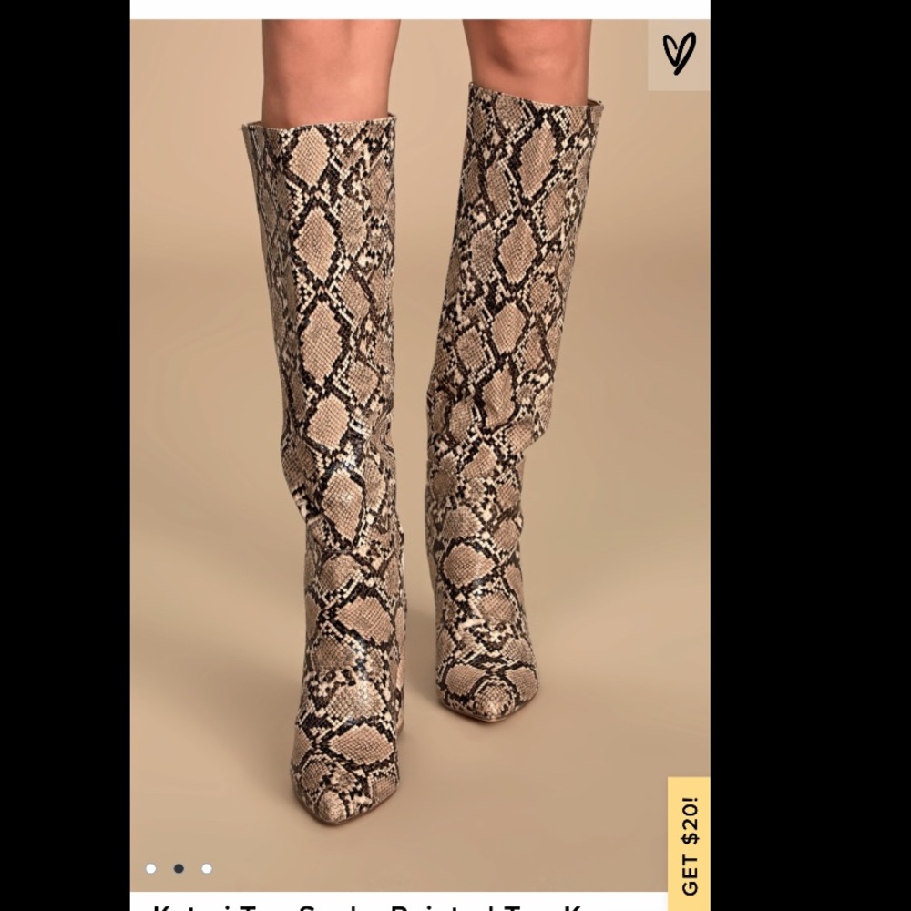 Katari Tan Snake Pointed-Toe Knee High Boots